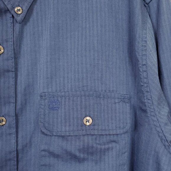 Timberland Mens Size XL Shirt Button Down Collar Herringbone Shadow Fabric Logo - Picture 4 of 7